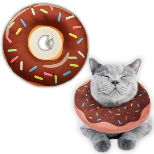 Halskrause Katzen Halsband Soft Weich Katze Schutzkragen Anti Biss Safety Einstellbarer Schützender Kragen für Haustiere Katzen Hunde Welpen Kätzchen (Braun Donut, M) von ZAXER