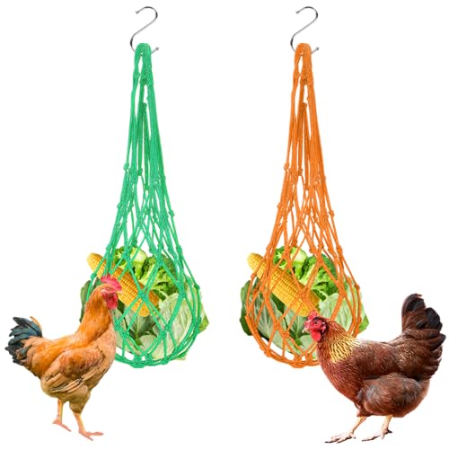 ZBKJYILF 2 Pcs HäNgen HüHner Futter Netz, HäNgen HüHner Futter Netz, HüHner GemüSe HäNgen Futtermaschine Ente Ente Vogel, HüHner Futter Beutel Haken, Praktische HüHner ZubehöR von ZBKJYILF
