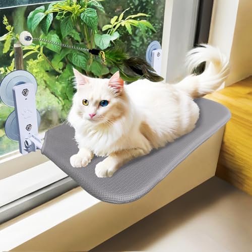 Katzen-Fenster-Sitz-Hängematte, faltbare Hängematte mit 4 starken Saugnäpfen, einfach zu montieren und Katzenstab, Grau von ZBUQ