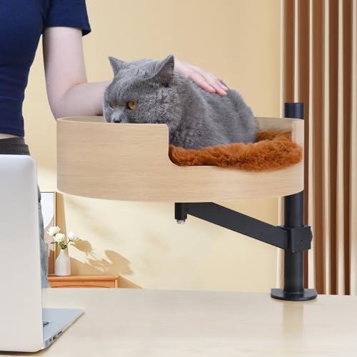 Katzenbett Schreibtisch mit Haustiermatte, Katzenhängematte für Schreibtisch, ZBUQ Katzenbett Schreibtisch mit Holzschale, 360° Drehung und Höhenverstellbar, Hellbraun Katzenbett Schreibtisch mit Haustiermatte, Katzenhängematte für Schreibtisch, ZBUQ Katzenbett Schreibtisch mit Holzschale, 360° Drehung und Höhenverstellbar, Hellbraun von ZBUQ