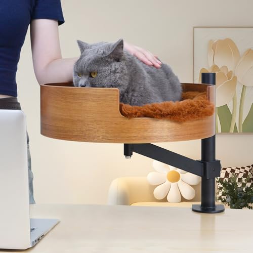ZBUQ Katzenbett-Schreibtisch mit Haustiermatte, Katzenhängematte für Schreibtisch, Katzenbett-Schreibtisch mit Holzschale, 360° Drehung und verstellbarer Höhe, Kaffee ZBUQ Katzenbett-Schreibtisch mit Haustiermatte, Katzenhängematte für Schreibtisch, Katzenbett-Schreibtisch mit Holzschale, 360° Drehung und verstellbarer Höhe, Kaffee von ZBUQ