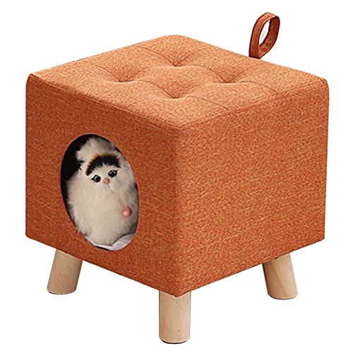 ZCLNYVGJ Quadratischer Katzenbetthocker Mit Beinen Aus Massivholz, Mehrzweck-Haustierhaus/Katzenversteck, Kätzchennest Als Fußhocker/Fußstütze, Leicht Zu Bewegen (Stil: Stil 1) von ZCLNYVGJ