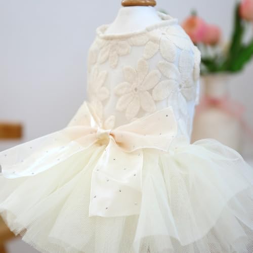 Haustier-Hochzeitskleid, florale Spitze, Tüll, Feenkleid für Hunde und Katzen, Weiß, Sommer, formelle Kleidung, Größe L von ZCMMF