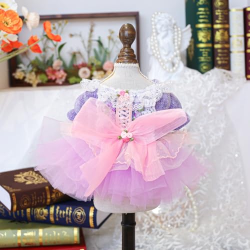 Haustier Prinzessin Kleid Tüll Hochzeit Tutu Rock für Hunde Katzen Lila Rosa mit Spitze und Schleife (M) von ZCMMF
