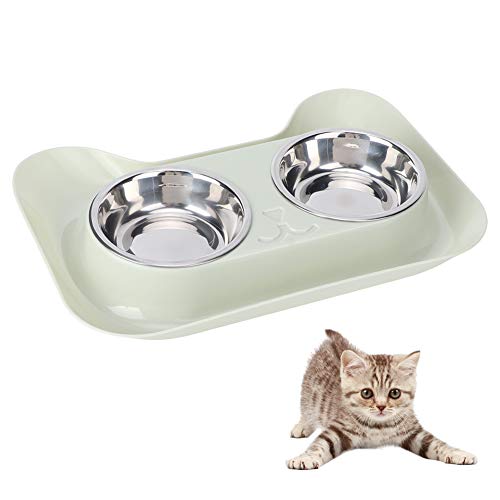 Katzen-Doppelnäpfe aus Edelstahl mit Katzengesicht-Design – einfache Reinigung & Fütterung & Wassernapf Set für Katzen (Grün) von ZCYLPT