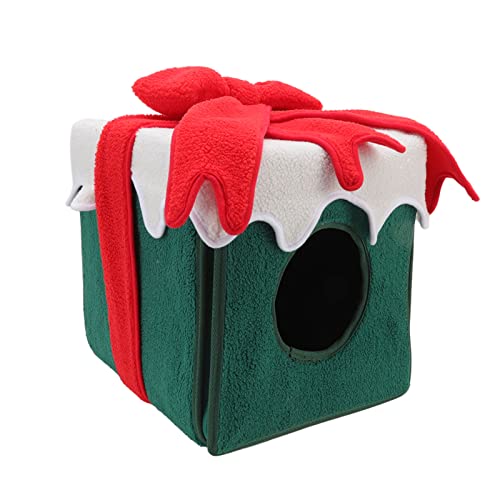 Gemütliches Weihnachtskatze Bett in Geschenkbox Weiches Fusselmaterial mit Leuchtenden Farben Ideal für Katzen und Hunde (Green) von ZDETGU