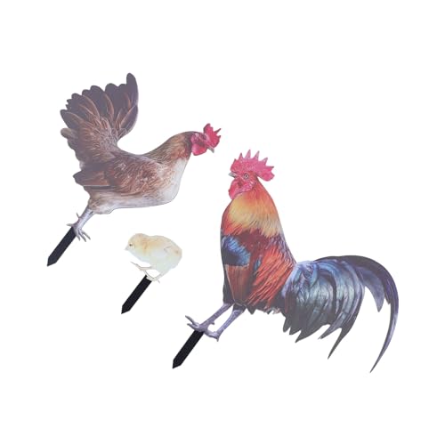 ZDETGU 3D -Rooster Hen Chick -Garten Stakes Set für Dekor Im Freien Handgefertigte Acryltierstöcke für Rasenflächen, Yards und Urlaubsausstellungen von ZDETGU