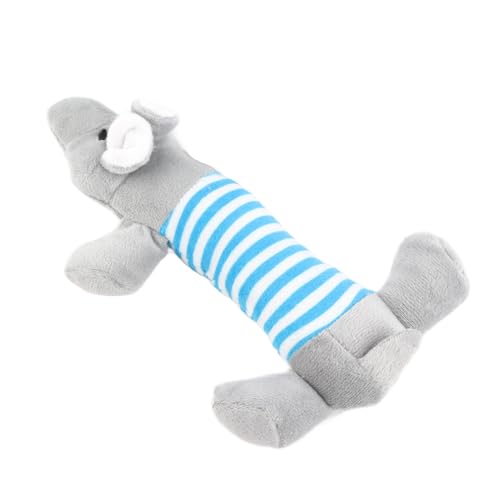 ZDETGU Hundeplüschspielzeug Süßes Gestreiftes Tier mit 4 Beinen Quietschend Hundekauen Spielzeug für Haustierkatze Zähne Schleifen Ente (Elefant) von ZDETGU