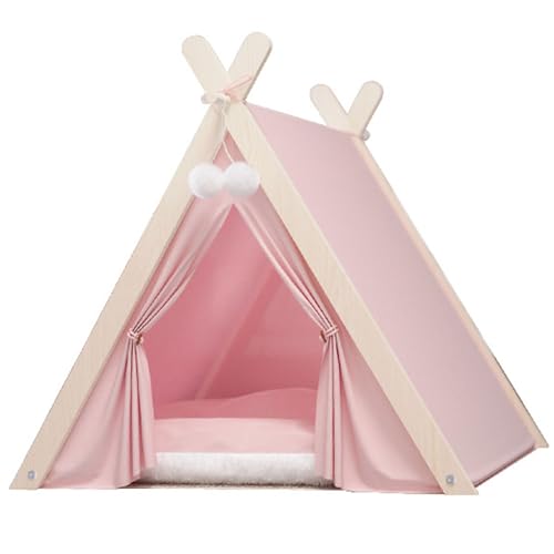 Haustier-Tipi-Zelt mit Kissen, 61 cm, Katzen- und Hundebett, für den Innenbereich, flach, Rosa von ZDFTGKM