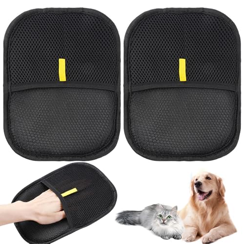 2 Stück Pet Hair Remover Glove,24x17cm Double Sided Grooming Glove,Doppelseitige Haustier-Pflegehandschuhe,Statische Haarentfernungshandschuhe,Wiederverwendbare Fellpflegehandschuhe für Haustiere von ZDQC