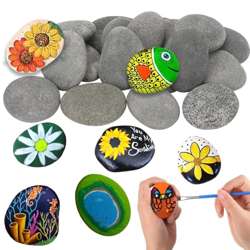 24 Stück Flache Kieselsteine Zum Bemalen,4-11 cm Glatte Kieselsteine,Flache Steine Zum Bemalen,Kleine Flache Glatte Kieselsteine,Flache Glatte Steine Zum Bemalen,Flache Kieselsteine Zum Ostereier von ZDQC
