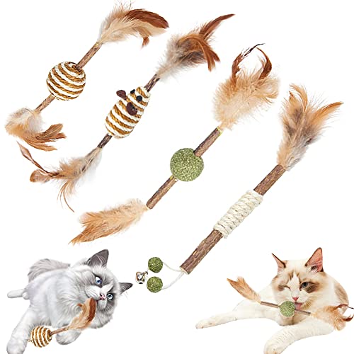 4 Stück Katzenminze Sticks für Katzen,Sisal Ball Katze,Cat Chewing Toy,Kausticks für Katzen,Natural Katzenminze Spielzeug,Matatabi Katzensticks,Katzenminze bälle von ZDQC