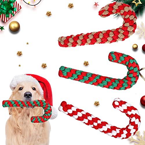 ZDQC 3 Stück Hundespielzeug Zuckerstange - Kauspielzeug, Seil Aus Baumwolle, Weihnachts-Hundespielzeug von ZDQC