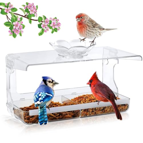ZDDP Fenster-Vogelhäuschen mit Nicht Markierenden Selbstklebenden Haken, Durchsichtiges Fenster-Vogelhäuschen für Draußen, Transparentes Vogelhaus von ZDDP