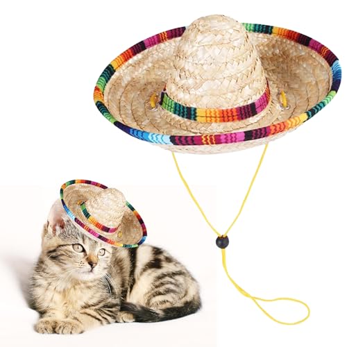 1 Stück Haustier Strohhut, Katzen-Sonnenhut, Haustier Mexikanischen Strohhut, Mini Haustier Sombrero Hut, Party-Dekorationen für Geburtstag für Kleine Haustiere/Welpen/Katze von ZEACCT