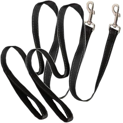 2 Stück Hundetrainingsleine, Hundeleine Nylon, Hundeleine Mit, Reflektierende Hundeleine, Hundeleinen Echtem Leder, für Große, Mittelgroße Und Kleine Hunde Leine (Schwarz Größe M) von ZEACCT