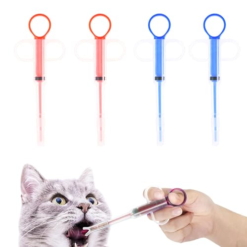 4 Stück Hunde Tablettenspritze, Haustiere Medikamentenspender, Medikamenten Feeder, Haustier Hund Katze Push Dispenser, Wiederverwendbare, Tablette Fütterung Werkzeug, für Katzen Hunde (Rot,Blau) von ZEACCT