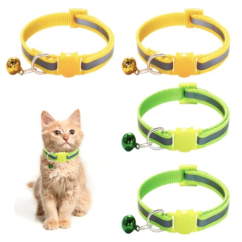 4 Stück Kätzchenhalsbänder, Verstellbar Kitten Halsband, Katzenhalsband, Halsband Katze mit Sicherheitsverschluss, Reflektierende Katzenhalsband, Geeignet für Kätzchen und Welpen von ZEACCT