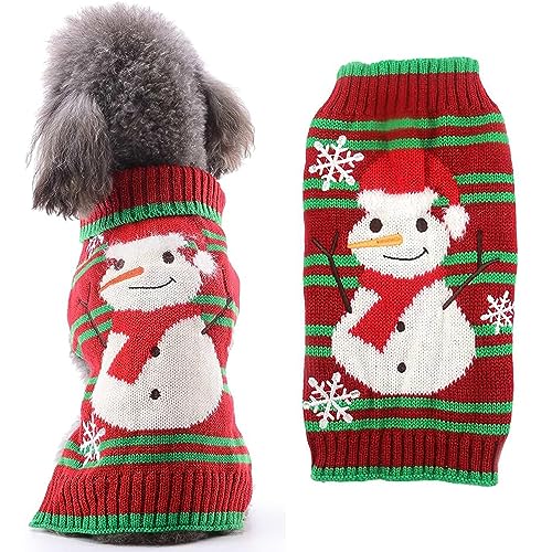 Hundepullover Weihnachten Hund Rollkragenpullover Weihnachten Muster Strickwaren warme Haustier Pullover, Winter Hund Mantel, Pullover Pet-Kostüm(Schneemann, L) von ZEACCT