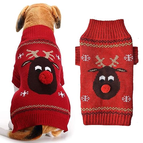 Hundepullover Weihnachten Hund Rollkragenpullover Weihnachten Muster Strickwaren warme Haustier Pullover, Winter Hund Mantel, Pullover Pet-Kostüm (Rotnasenkitz, L) von ZEACCT