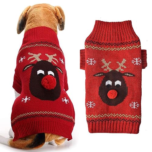 Hundepullover Weihnachten Hund Rollkragenpullover Weihnachten Muster Strickwaren warme Haustier Pullover, Winter Hund Mantel, Pullover Pet-Kostüm (Rotnasenkitz, M) von ZEACCT