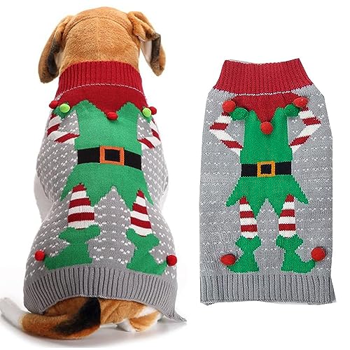 Hundepullover Weihnachten Hund Rollkragenpullover Weihnachten Muster Strickwaren warme Haustier Pullover, Winter Hund Mantel, Pullover Pet-Kostüm für Hundewelpen Party Puppy Geschenk(Elfenclown, L) von ZEACCT