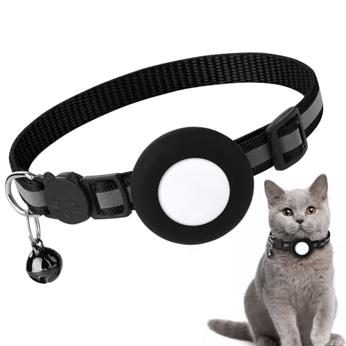 Katzenhalsband, Air-Tag-Katzenhalsband, Verstellbares Katzenhalsband, Anti-verlorenes Katzen-TrackingHalsband, Geeignet für Katzen, Kätzchen und Kleine Hunde (schwarz) von ZEACCT