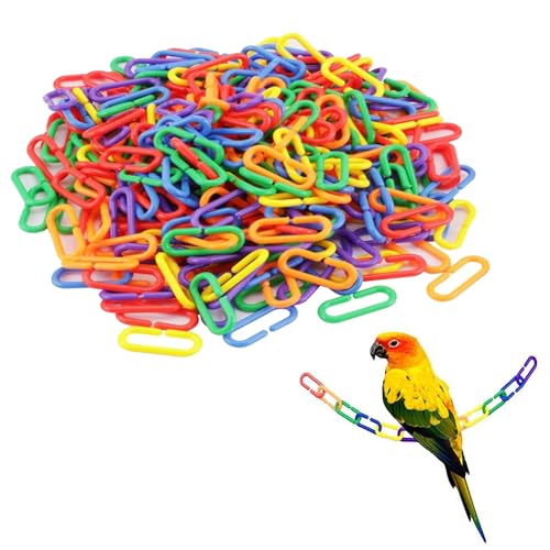 ZEACCT 100 Stück Kunststoff-C-Clip-Hakenkette, Regenbogen-C-Hakenkette, Plastikvogelkettenhaken, Kunststoff-C-Clip-Haken, für Vogelspielzeug für Papageien – Farbmischung von ZEACCT