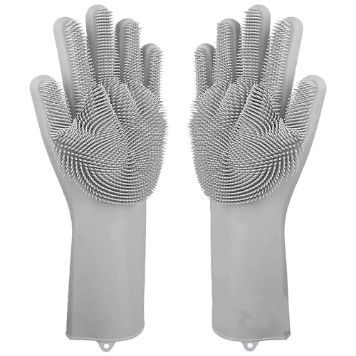 ZEACCT 2 Stück Hundereinigungshandschuhe, Haustierpflegehandschuhe, Silikon-Haarentfernungs-Handschuhe, Welpen- und Kätzchenbad und Massage, Geeignet für Katzen, Hunde (Grau) von ZEACCT
