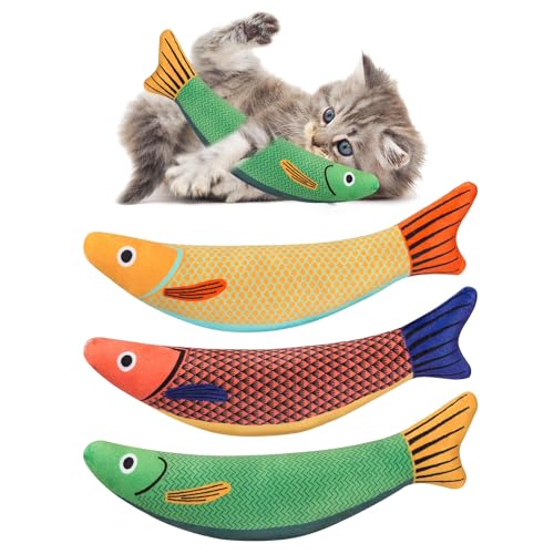 ZEACCT 3 Stück Katzenminze-Fischspielzeug für Katzen, Katzenminze Zähne Reinigung Katzenspielzeug, Kauspielzeug für Katzen, Katzenminze-Spielzeug, interaktiv, für Katze, Welpe, Hund von ZEACCT