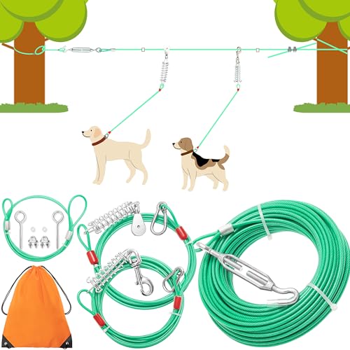 ZEEMIAS 30 m langes Hunde-Auslaufkabel, robust, kaufest, lange Hundeleine mit 3 m und 4,5 m Trolley-Leine – Outdoor-Laufkabel für Hof, Camping im Freien, passend für kleine, mittelgroße und große von ZEEMIAS
