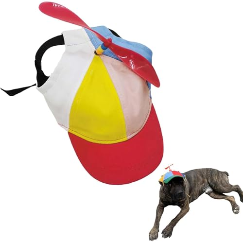 Dog Propeller Hat, Adjustable Rainbow Pet Cap with Helicopter Design for Cats & Dogs, Adorable Sunproof Breathable Dog Baseball Hat (Red, S) von ZEID