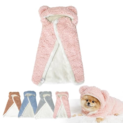 Pet Cape Blanket, Dog Cape Blanket, Dog Robes with Hood, Dog Cape Blanket for Small Dogs, Dog Warm Sleeping Blanket, Dogs Cold Weather Coat Wraps with Hood for Small Medium Dogs Cats, Pink-M von ZEID