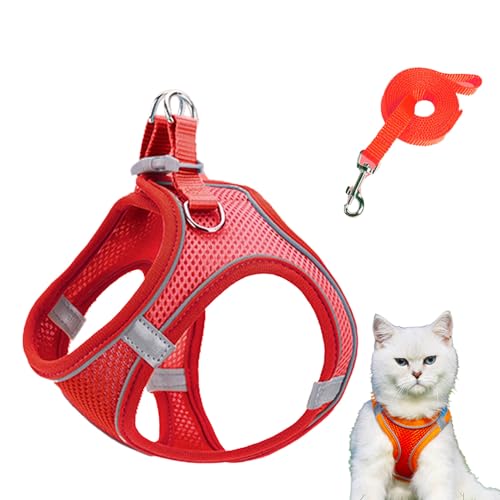 Stimulicat Cat Harness, Harness Adjustable Soft Mesh, Vest with Reflective Safety Strips, Escape Proof, Easy to Wear Cats, No Choke No Pull (Red, M) von ZEID
