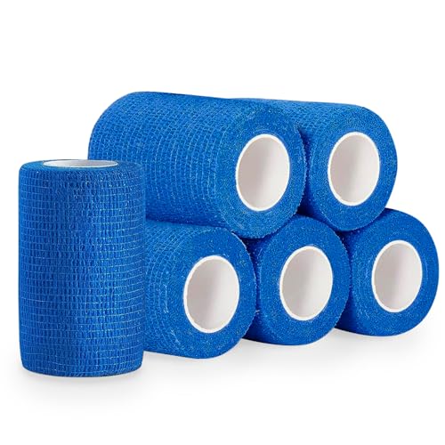 ZEIEYA Selbstklebender Verband, 6 Rollen Bandage Selbsthaftende Elastische Binde Haftbandage Cohesive Haftbandage für Katze, Hund, Pferd & Menschen, Blau 7.5cm x 4,5m von ZEIEYA