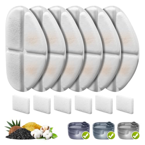 6 Stück Filter und Pumpenschwämme für 7 l Hunde-Wassernapfspender (FN-W05), ZEKIRY Katzen-Wasserbrunnenfilter, 4-lagige Filtration, Haustierbrunnenfilter, Ersatz von ZEKIRY