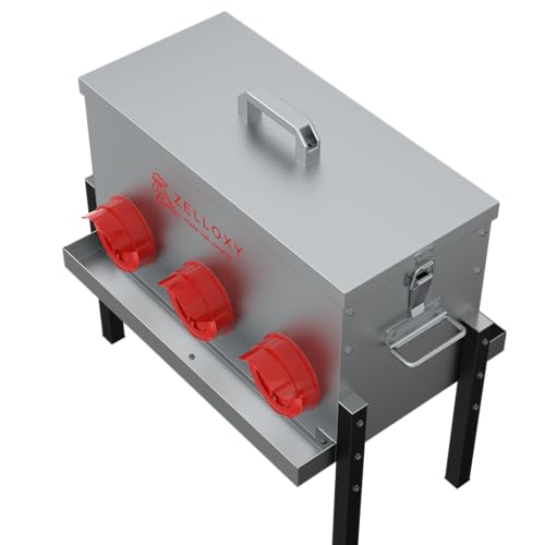 Automatischer Hühner-Futterspender mit Futtertrog, 13,6 kg, verzinktes Metall, Geflügel-Futterspender mit verstellbarer Höhe, Verriegelungsdeckel, kein Abfall, Futterbox für Küken, Enten, (6 von ZELLOXY