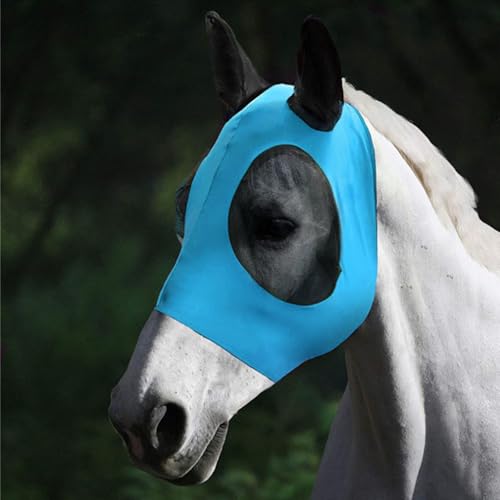 Fliegenmaske Pferd UV Schutz, Super Comfort Stretchy Pferdefliegenmaske, Elastisch Pferdefliegenmaske mit Ohrenschutz, Atmungsaktives Mesh (Blau, 40 * 25 * 20cm) von ZENGSING