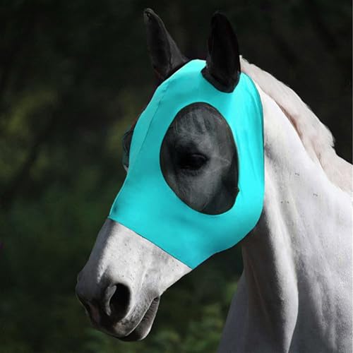 Fliegenmaske Pferd UV Schutz, Super Comfort Stretchy Pferdefliegenmaske, Elastisch Pferdefliegenmaske mit Ohrenschutz, Atmungsaktives Mesh (Grasgrün, 40 * 25 * 20cm) von ZENGSING