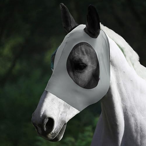 Fliegenmaske Pferd UV Schutz, Super Comfort Stretchy Pferdefliegenmaske, Elastisch Pferdefliegenmaske mit Ohrenschutz, Atmungsaktives Mesh (Grau, 40 * 25 * 20cm) von ZENGSING