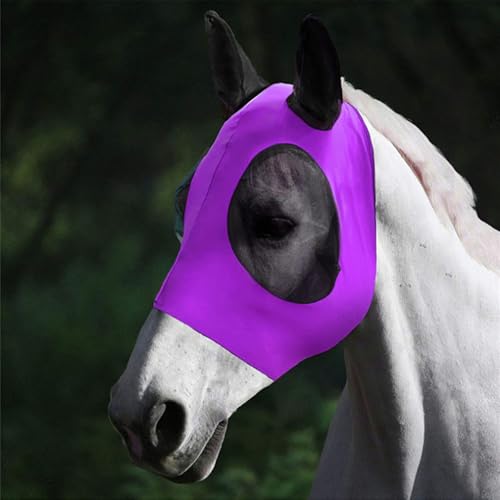 Fliegenmaske Pferd UV Schutz, Super Comfort Stretchy Pferdefliegenmaske, Elastisch Pferdefliegenmaske mit Ohrenschutz, Atmungsaktives Mesh (Lila, 40 * 25 * 20cm) von ZENGSING