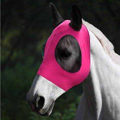 Fliegenmaske Pferd UV Schutz, Super Comfort Stretchy Pferdefliegenmaske, Elastisch Pferdefliegenmaske mit Ohrenschutz, Atmungsaktives Mesh (Rosenrot, 40 * 25 * 20cm) von ZENGSING