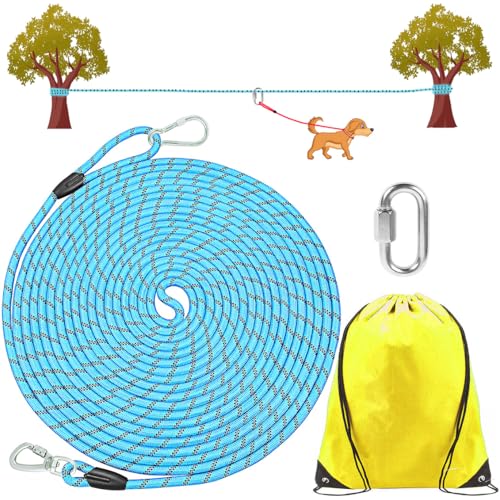 ZENGSUSU Multifunktionales Hundeleinenkabel für Camping und Hinterhof, reflektierendes Lauf-Trolley-System für Hunde bis zu 136 kg, lange Leine mit Griff und abnehmbarem Verbindungsring, 30,5 m von ZENGSUSU