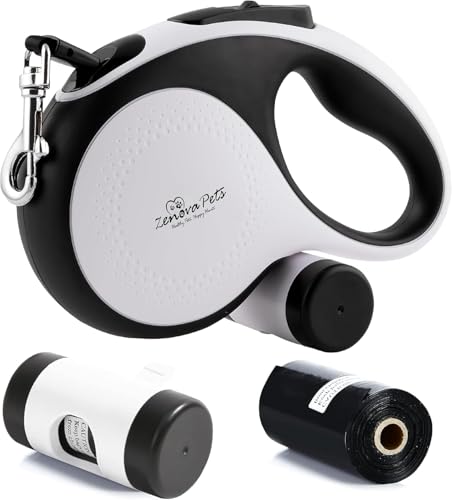Zenova Pets Einziehbare Hundeleine mit abnehmbarem Kotbeutelhalter für Hunde. Ausziehbare Hundeleinen mit verwicklungsfreiem, starkem Nylonband, einziehbare Hundeleine für das Training (8M / 26ft) von ZENOVA PETS