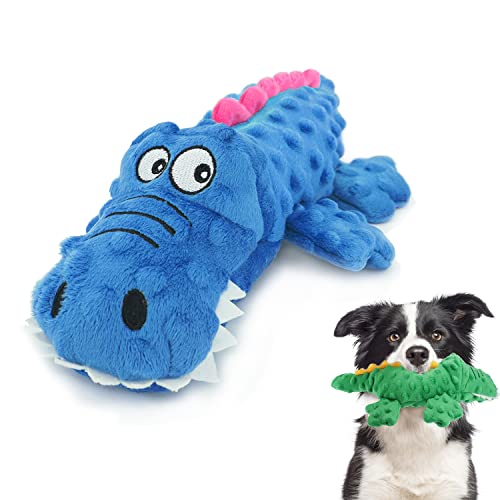 ZENVALY Quietschende Spielzeug für Hund, Hundespielzeug, Krokodil Plüschspielzeug für Hunde, Sicher Kauspielzeug für Kleine Mittel Hunde, Blau von ZENVALY