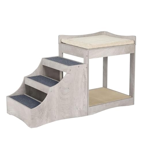 Haustierbett Haustier Mehrstufiges Bett Fenster Sitzstange Sitzplattform mit abnehmbarer Treppe und Kissen und Katzenkratzpolster für den Innenbereich Haustierbett Haustier Mehrstufiges Bett Fenster Sitzstange Sitzplattform mit abnehmbarer Treppe und Kissen und Katzenkratzpolster für den Innenbereich von ZEONIK