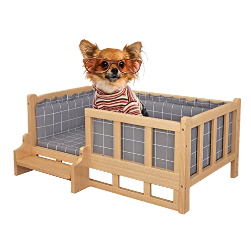 ZEONIK hundebett Erhöhtes Hundebett aus Holz, Hundebetten mit grauem Kissen und Zaun, Massivholz-Hundebett für große, mittelgroße und kleine Hunde und Katzen hundebetten ZEONIK hundebett Erhöhtes Hundebett aus Holz, Hundebetten mit grauem Kissen und Zaun, Massivholz-Hundebett für große, mittelgroße und kleine Hunde und Katzen hundebetten von ZEONIK