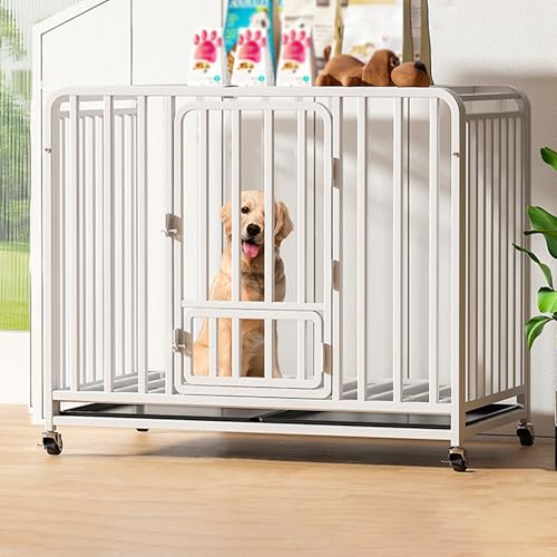 ZEOPLE Hundekäfig, Dog Crate Furniture mit herausnehmbarer Bodenschale, Doppeltüren, leicht zu reinigen, transportabler Haustierkäfig für mittelgroße/große Hunde(Weiß,95x65x85cm) von ZEOPLE