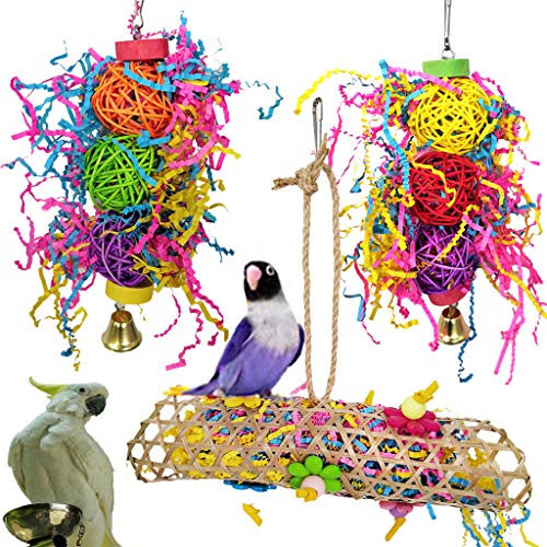 ZERIRA Nymphensittichspielzeug, zum Aufhängen, für Vögel, Papageien, Kauspielzeug, Käfig, Schaukel, Glocken, Vogelstange mit natürlichen Holzperlen, Glocken, Hängespielzeug von Birsppy
