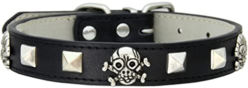 ZESLIV Hundehalsband Katzen Halsband aus PU Leder Halsband mit Nieten Schädel Optik für Haustier kleine mittelgroße große Hunde, Verstellbares Halsband ZESLIV Hundehalsband Katzen Halsband aus PU Leder Halsband mit Nieten Schädel Optik für Haustier kleine mittelgroße große Hunde, Verstellbares Halsband von ZESLIV